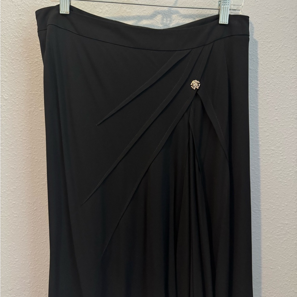 NWT Vintage Roberto Cavalli Black Slinky Skirt with Gold Rhinestone Accent